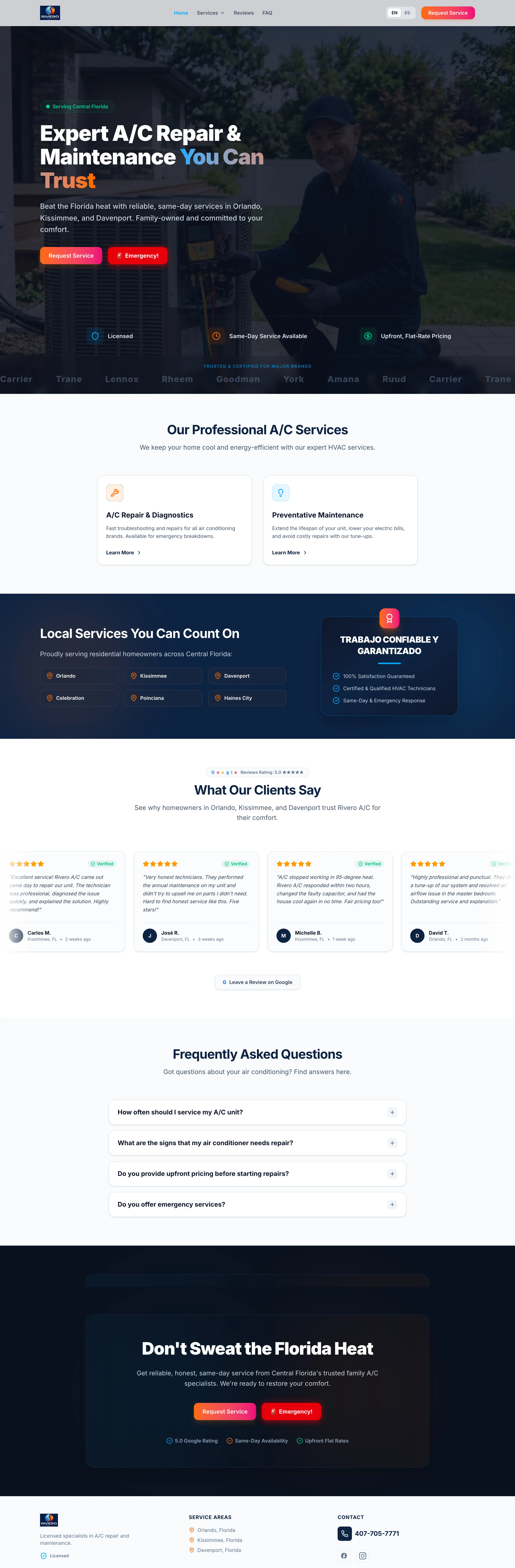Rivero AC Repair desktop full page view